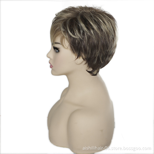 Wholesale heat resistant stort straight ombre dark brown to golden wig synthetic hair wigs for women